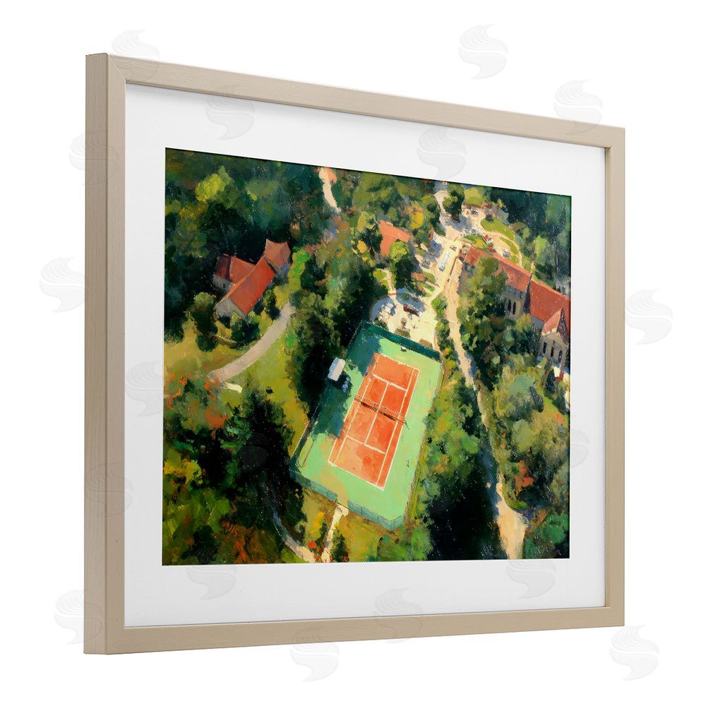 Petal Prints Design Aerial Tennis Court Park Brown Framed Print Under Glass with Matting Wall Art