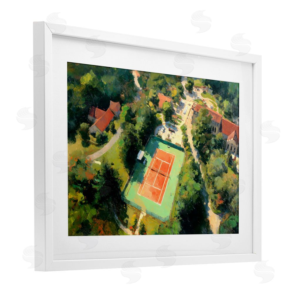Petal Prints Design Aerial Tennis Court Park White Framed Print Under Glass with Matting Wall Art