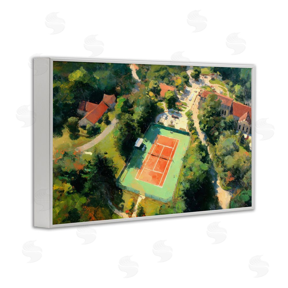 Petal Prints Design Aerial Tennis Court Park White Framed Giclee Wall Art Print