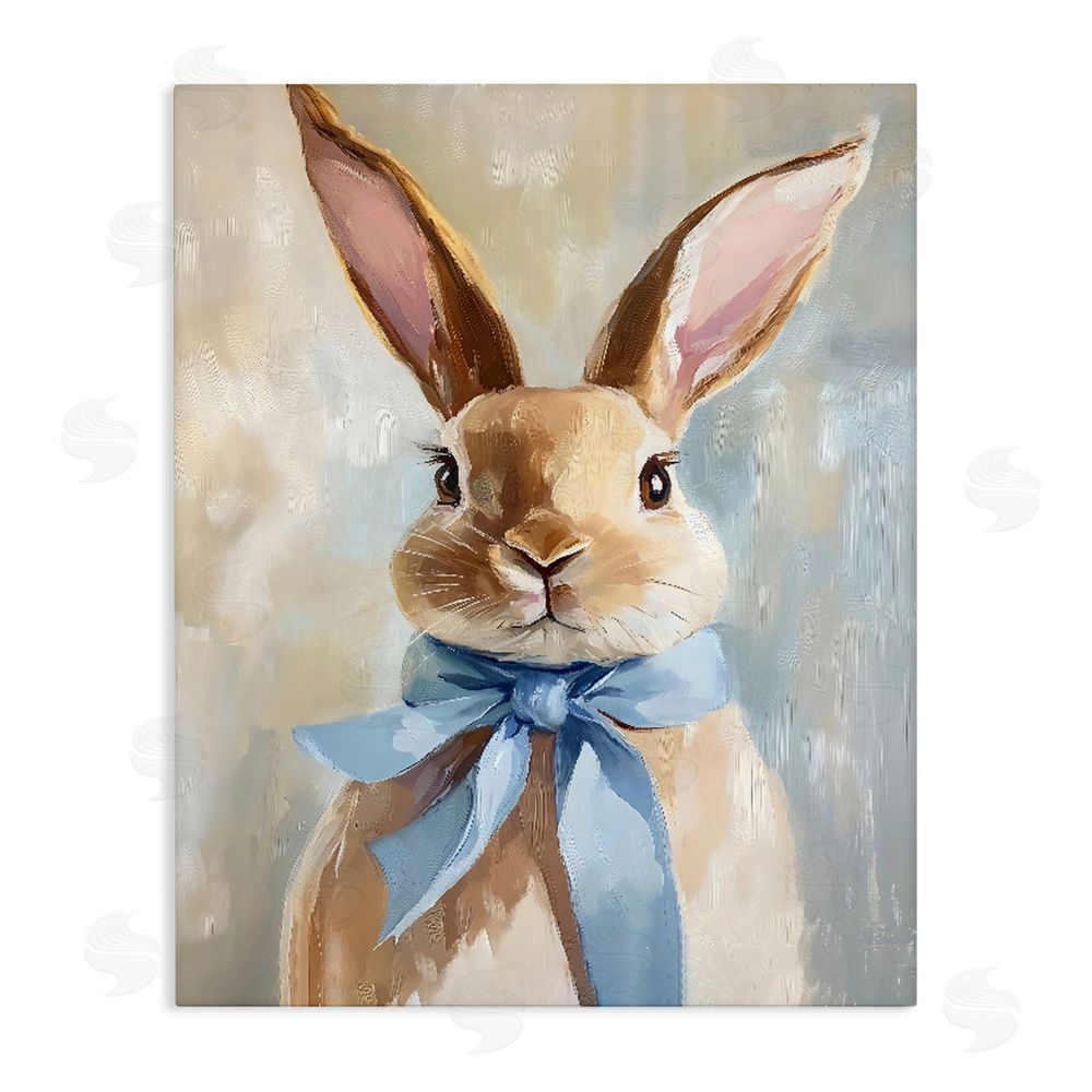 The Prints Vibe Bunny with Blue Bow Stretched Canvas Wall Art Print