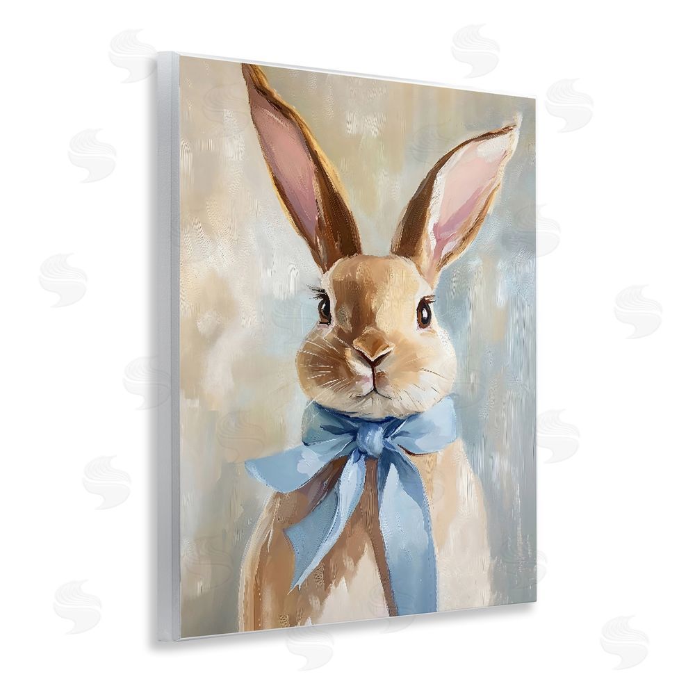 The Prints Vibe Bunny with Blue Bow Wall Plaque Art Print with White Foil Wrap