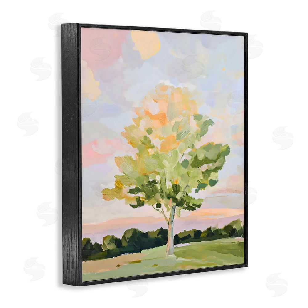 The Prints Vibe Sunlit Tree Landscape Impression Black Framed Giclee Wall Art Print