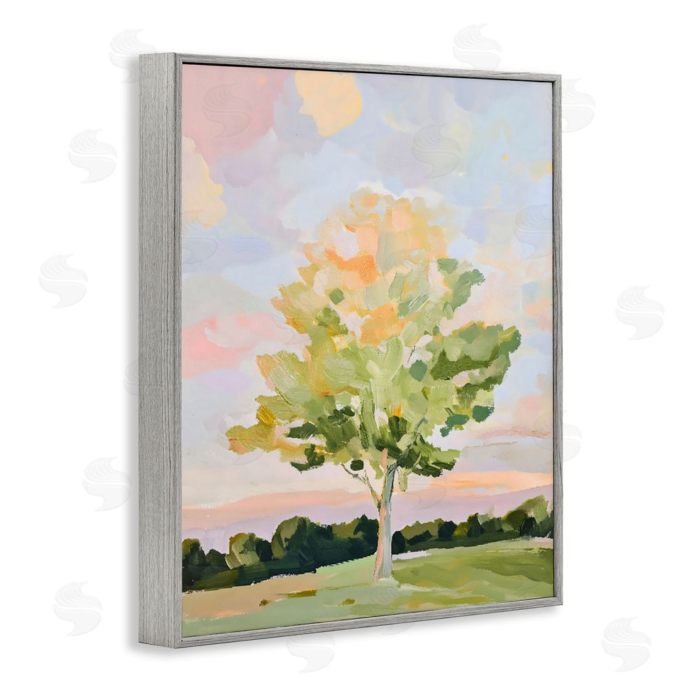 The Prints Vibe Sunlit Tree Landscape Impression Gray Framed Giclee Wall Art Print