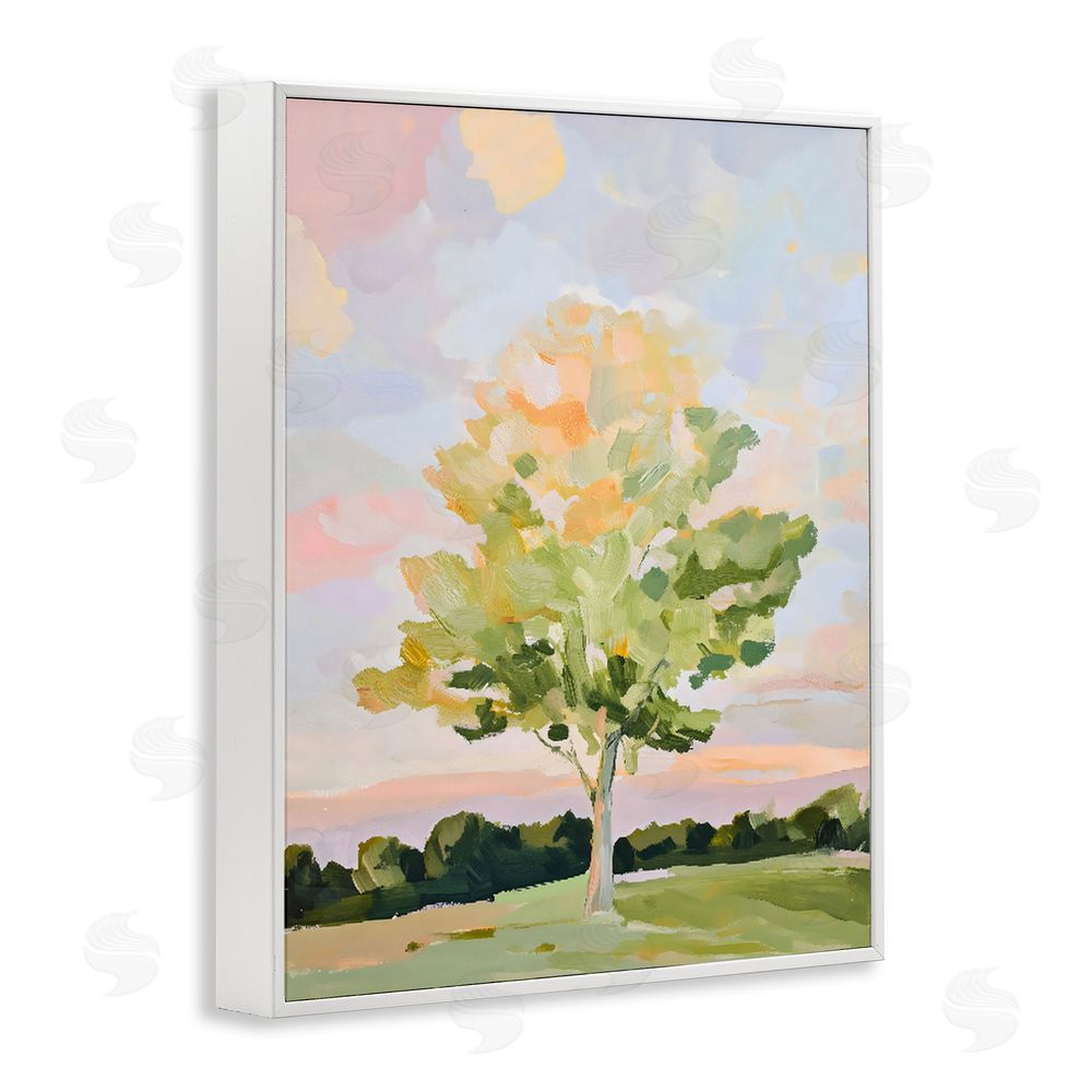 The Prints Vibe Sunlit Tree Landscape Impression White Framed Giclee Wall Art Print