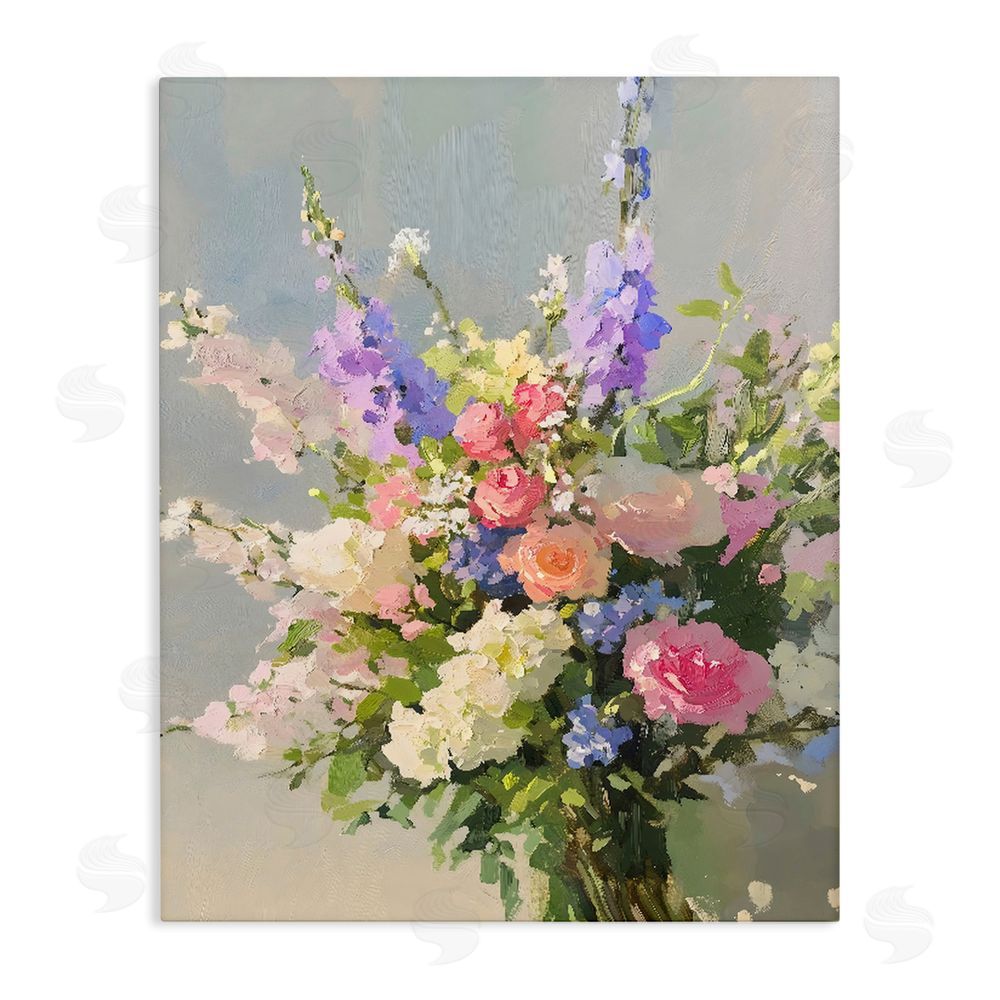 The Prints Vibe Romantic Pastel Garden Bouquet Stretched Canvas Wall Art