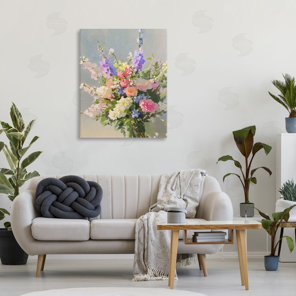 The Prints Vibe Romantic Pastel Garden Bouquet Stretched Canvas Wall Art in Room