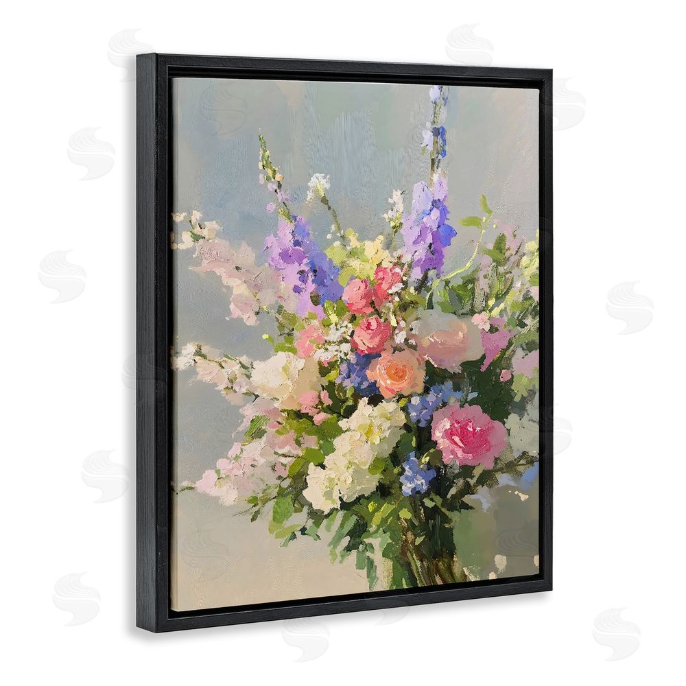 The Prints Vibe Romantic Pastel Garden Bouquet Black Floating Framed Canvas Wall Art