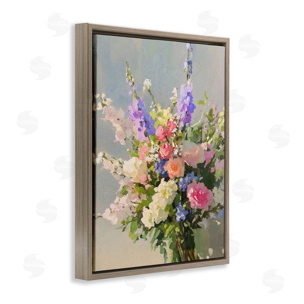 The Prints Vibe Romantic Pastel Garden Bouquet Brown Floating Framed Canvas Wall Art