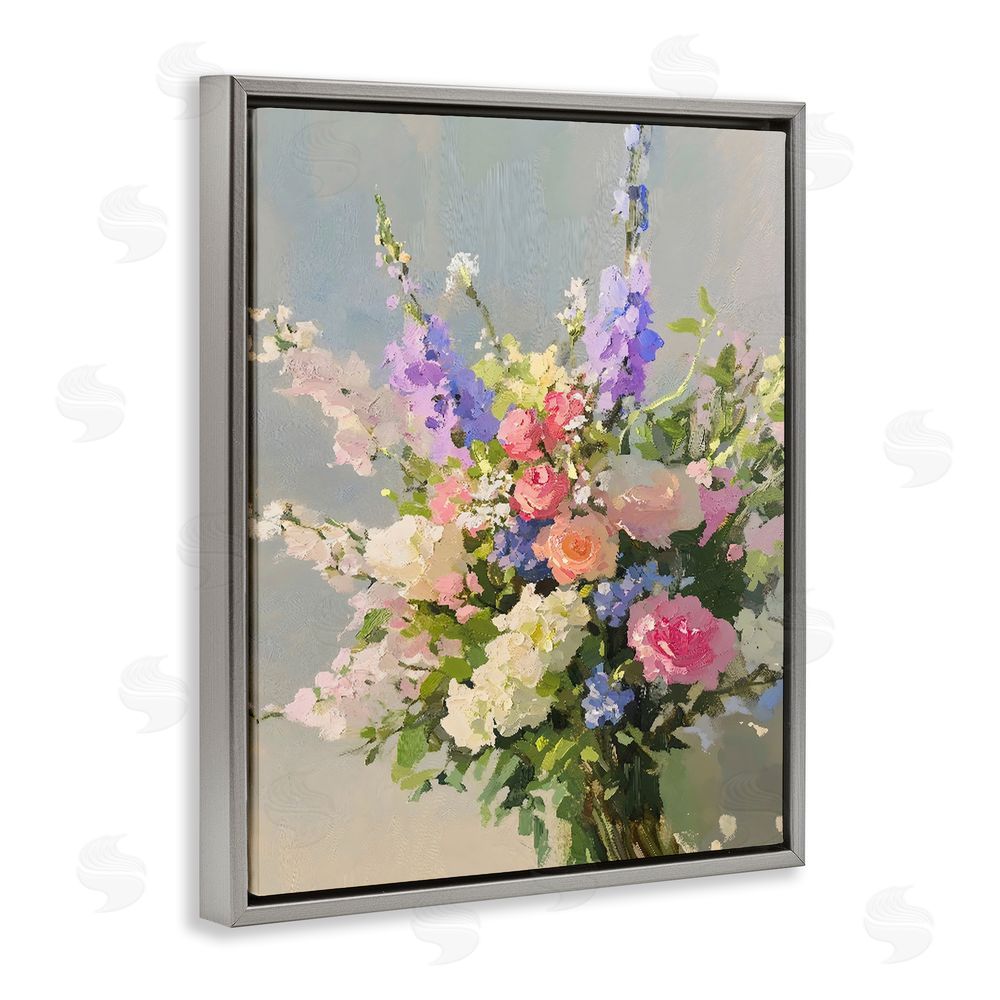 The Prints Vibe Romantic Pastel Garden Bouquet Gray Floating Framed Canvas Wall Art