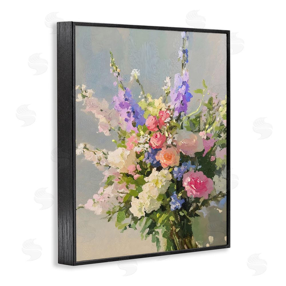 The Prints Vibe Romantic Pastel Garden Bouquet Black Framed Giclee Wall Art