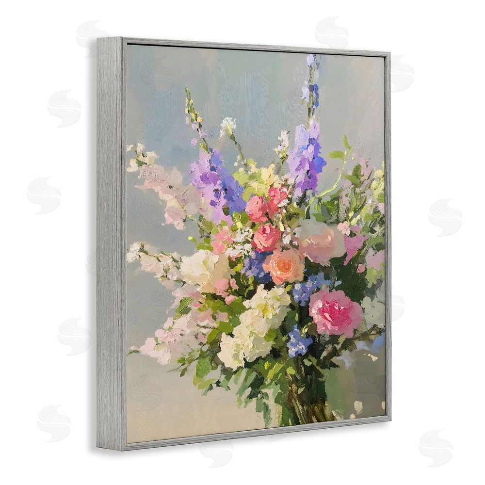 The Prints Vibe Romantic Pastel Garden Bouquet Gray Framed Giclee Wall Art
