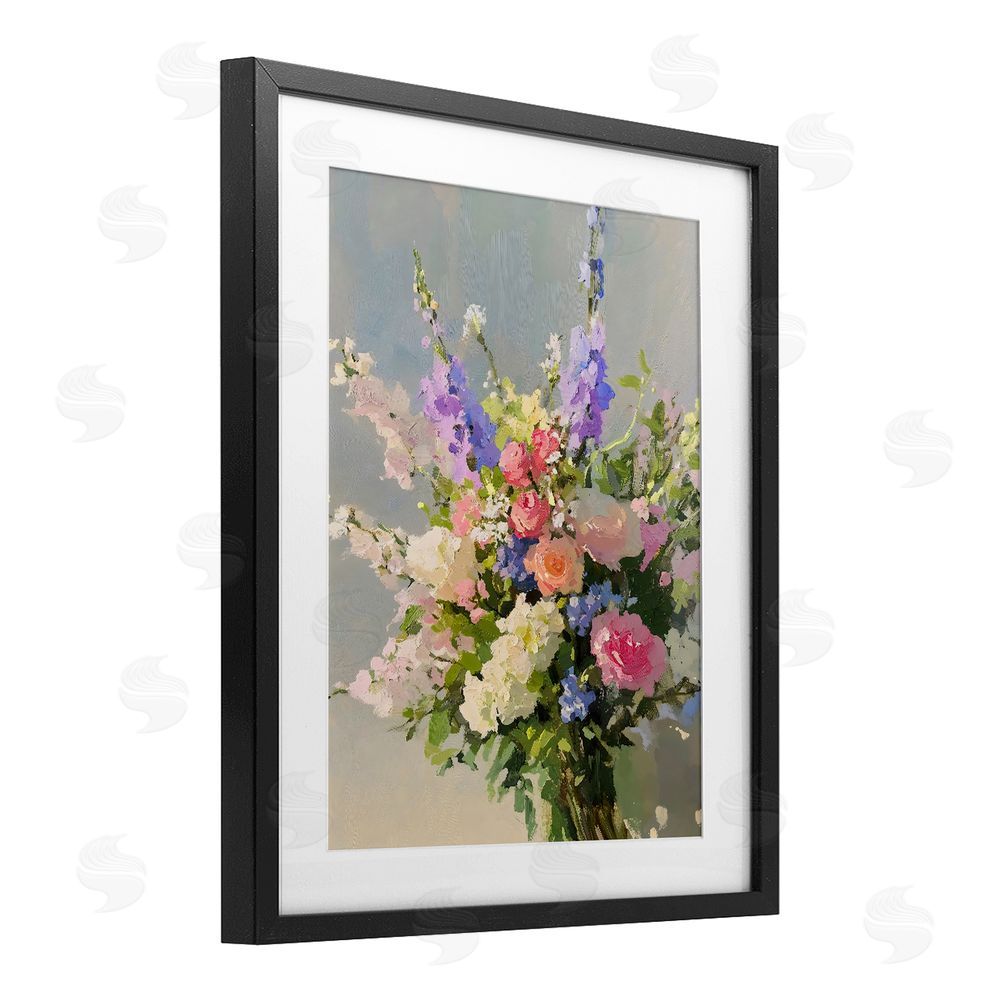 The Prints Vibe Romantic Pastel Garden Bouquet Black Framed Print Under Glass Wall Art