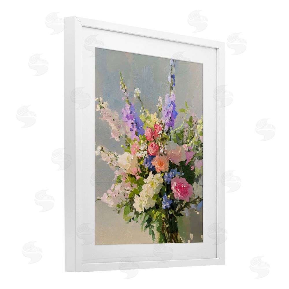 The Prints Vibe Romantic Pastel Garden Bouquet White Framed Print Under Glass Wall Art