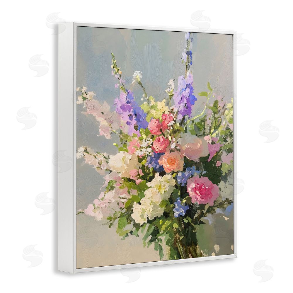 The Prints Vibe Romantic Pastel Garden Bouquet White Framed Giclee Wall Art