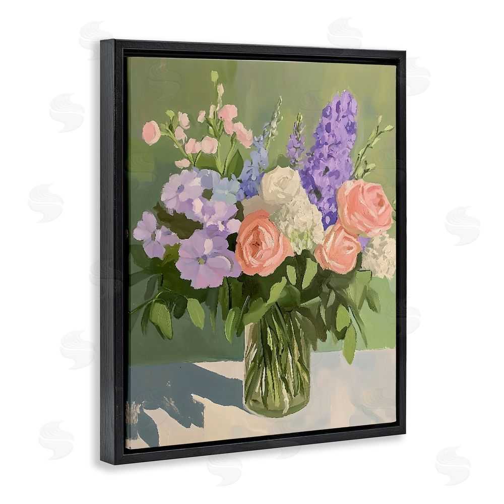 The Prints Vibe Mixed Roses & Lilacs Bouquet Black Floating Framed Canvas Wall Art