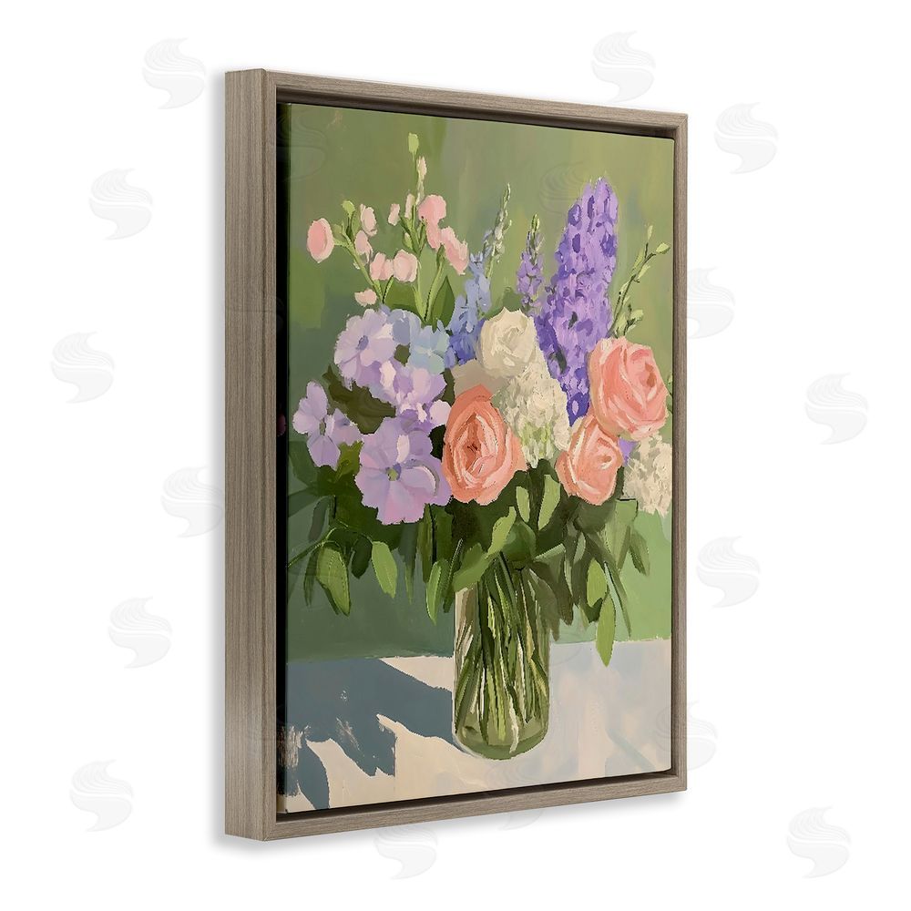 The Prints Vibe Mixed Roses & Lilacs Bouquet Brown Floating Framed Canvas Wall Art