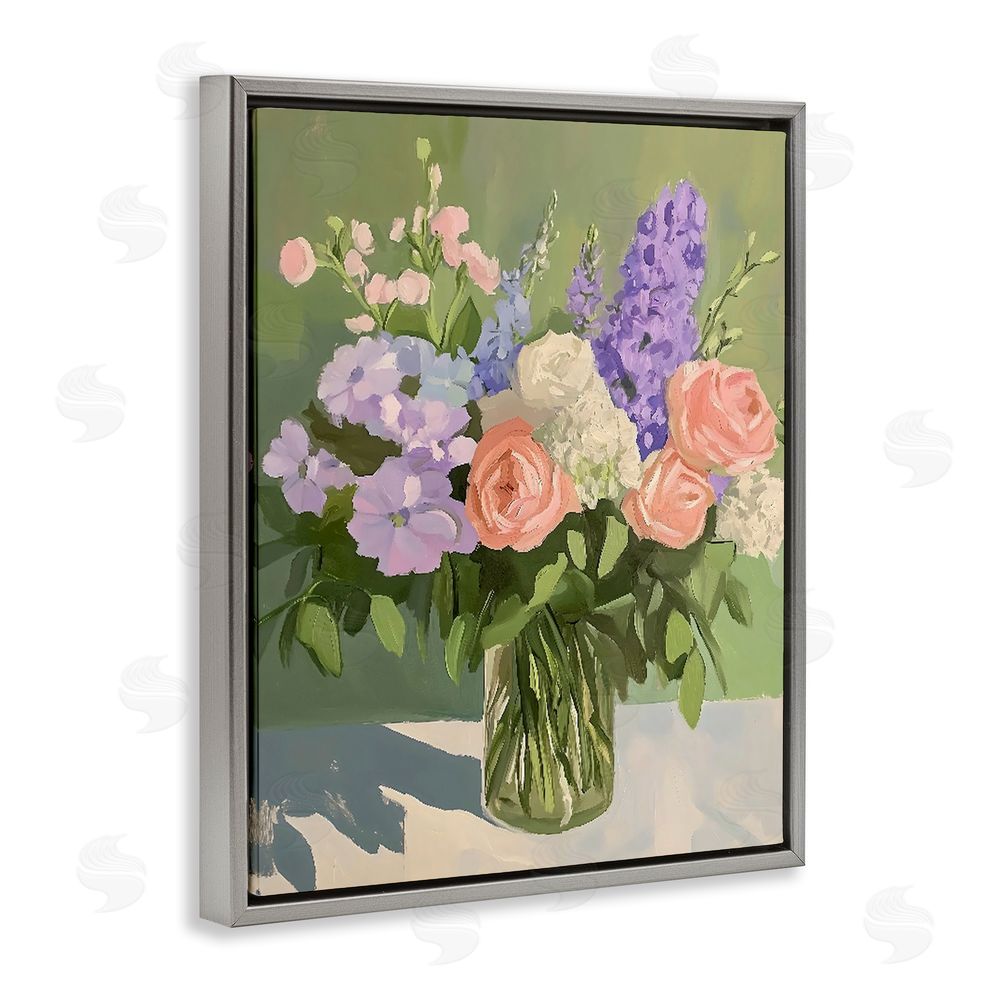 The Prints Vibe Mixed Roses & Lilacs Bouquet Gray Floating Framed Canvas Wall Art