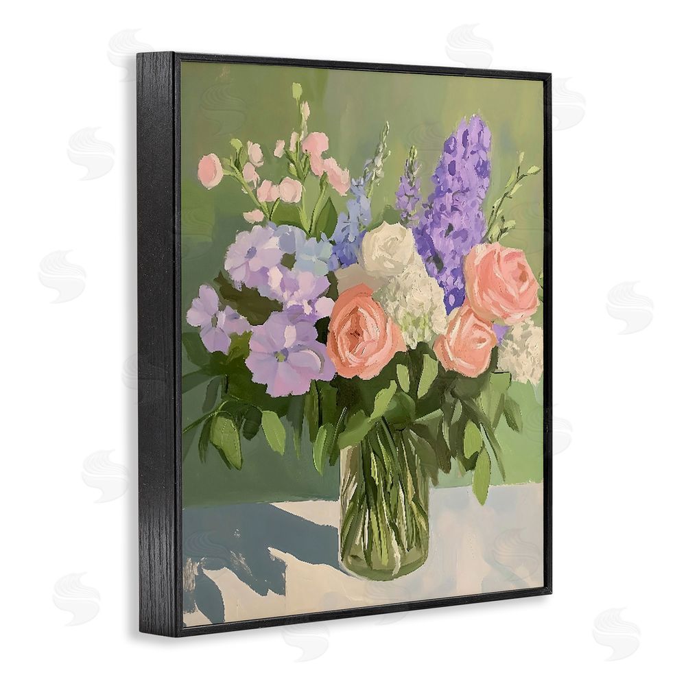 The Prints Vibe Mixed Roses & Lilacs Bouquet Black Framed Giclee Wall Art