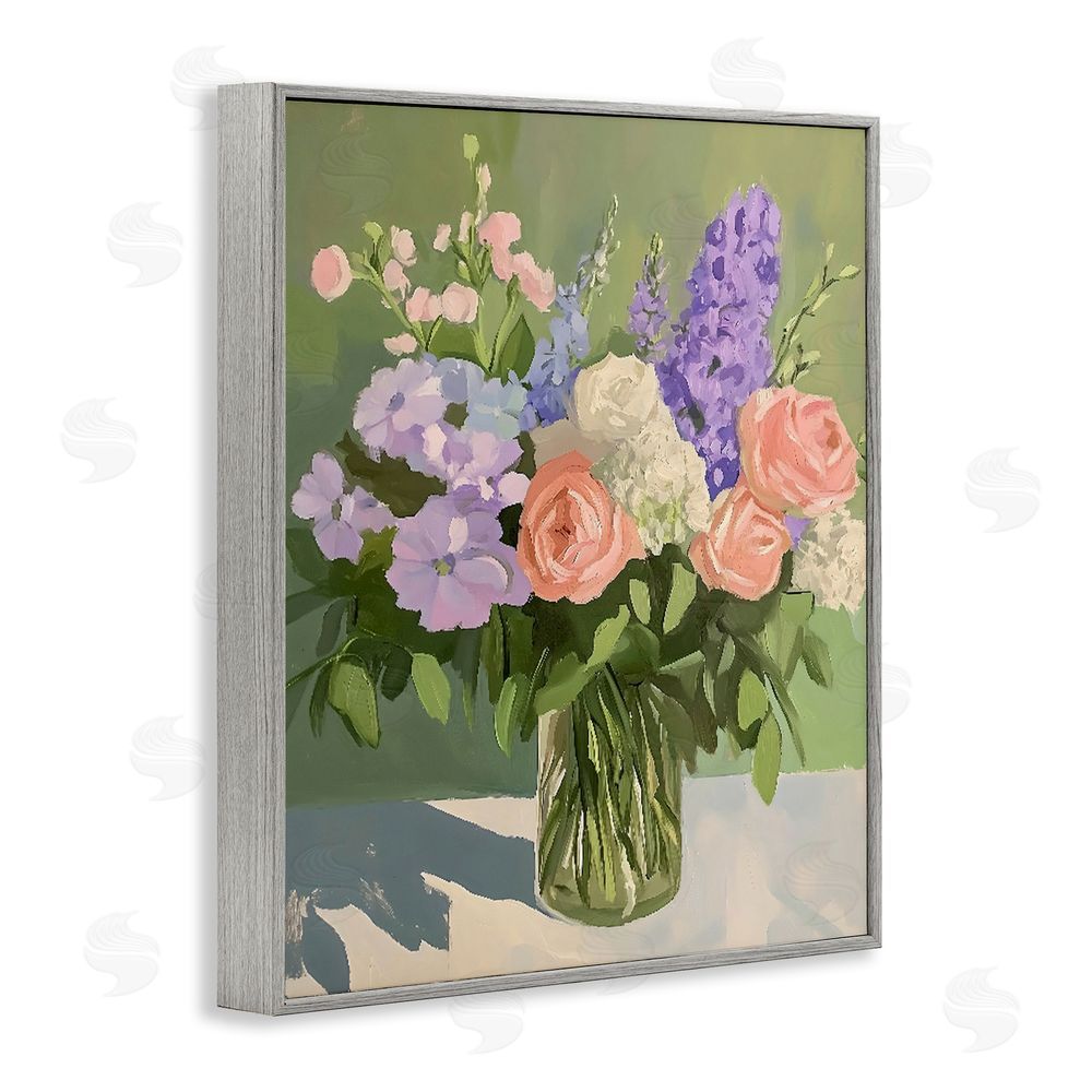 The Prints Vibe Mixed Roses & Lilacs Bouquet Gray Framed Giclee Wall Art