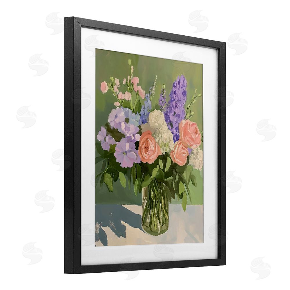 The Prints Vibe Mixed Roses & Lilacs Bouquet Black Framed Print Under Glass Wall Art