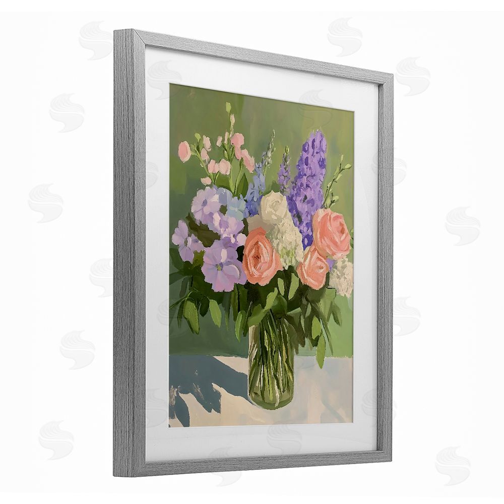 The Prints Vibe Mixed Roses & Lilacs Bouquet Gray Framed Print Under Glass Wall Art