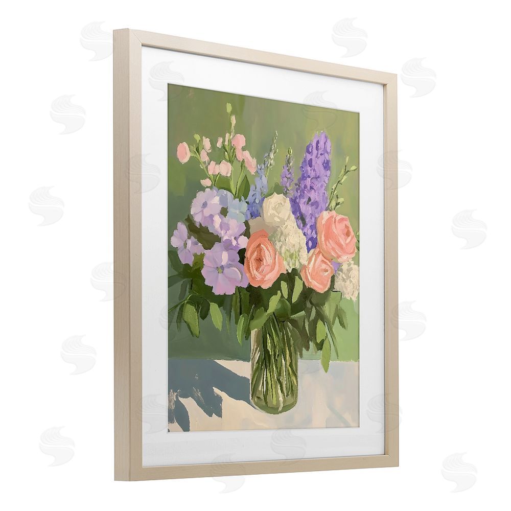 The Prints Vibe Mixed Roses & Lilacs Bouquet Brown Framed Print Under Glass Wall Art