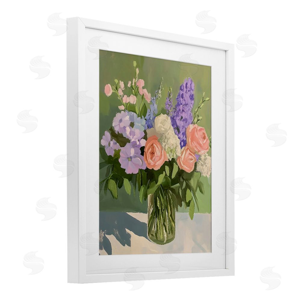 The Prints Vibe Mixed Roses & Lilacs Bouquet White Framed Print Under Glass Wall Art