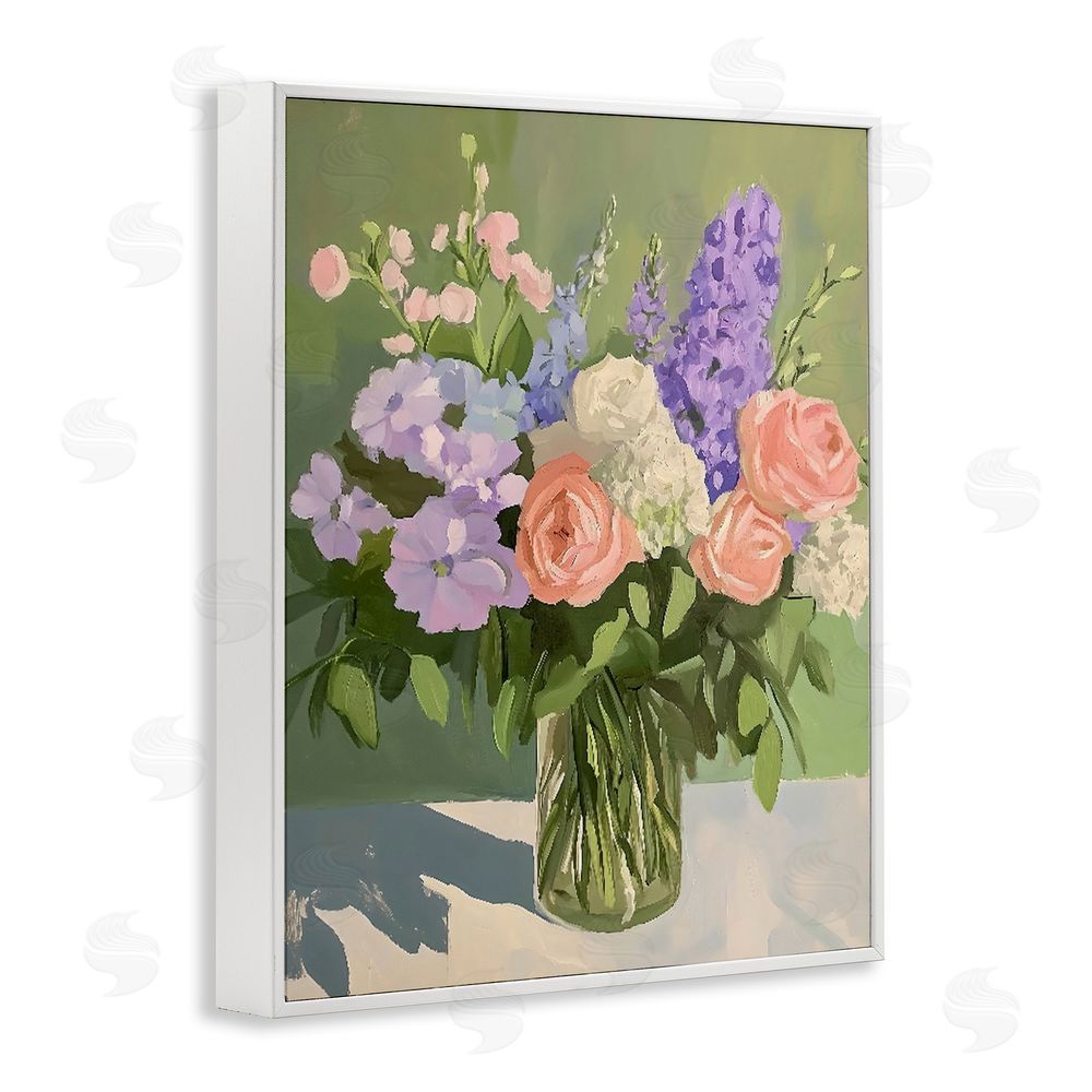 The Prints Vibe Mixed Roses & Lilacs Bouquet White Framed Giclee Wall Art