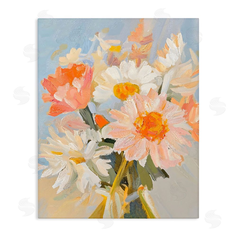 The Prints Vibe Orange Spring Floral Bouquet Stretched Canvas Wall Art