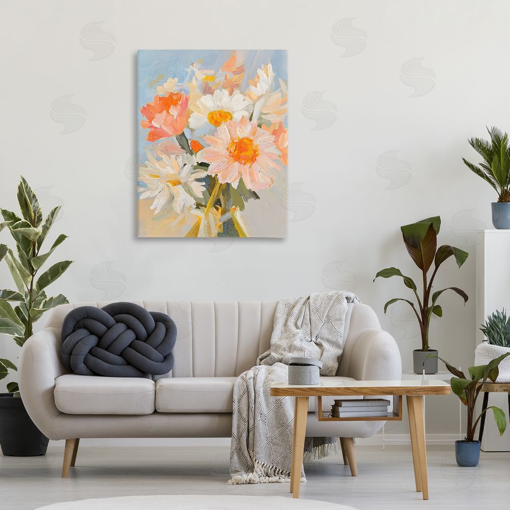 The Prints Vibe Orange Spring Floral Bouquet Stretched Canvas Wall Art in Room