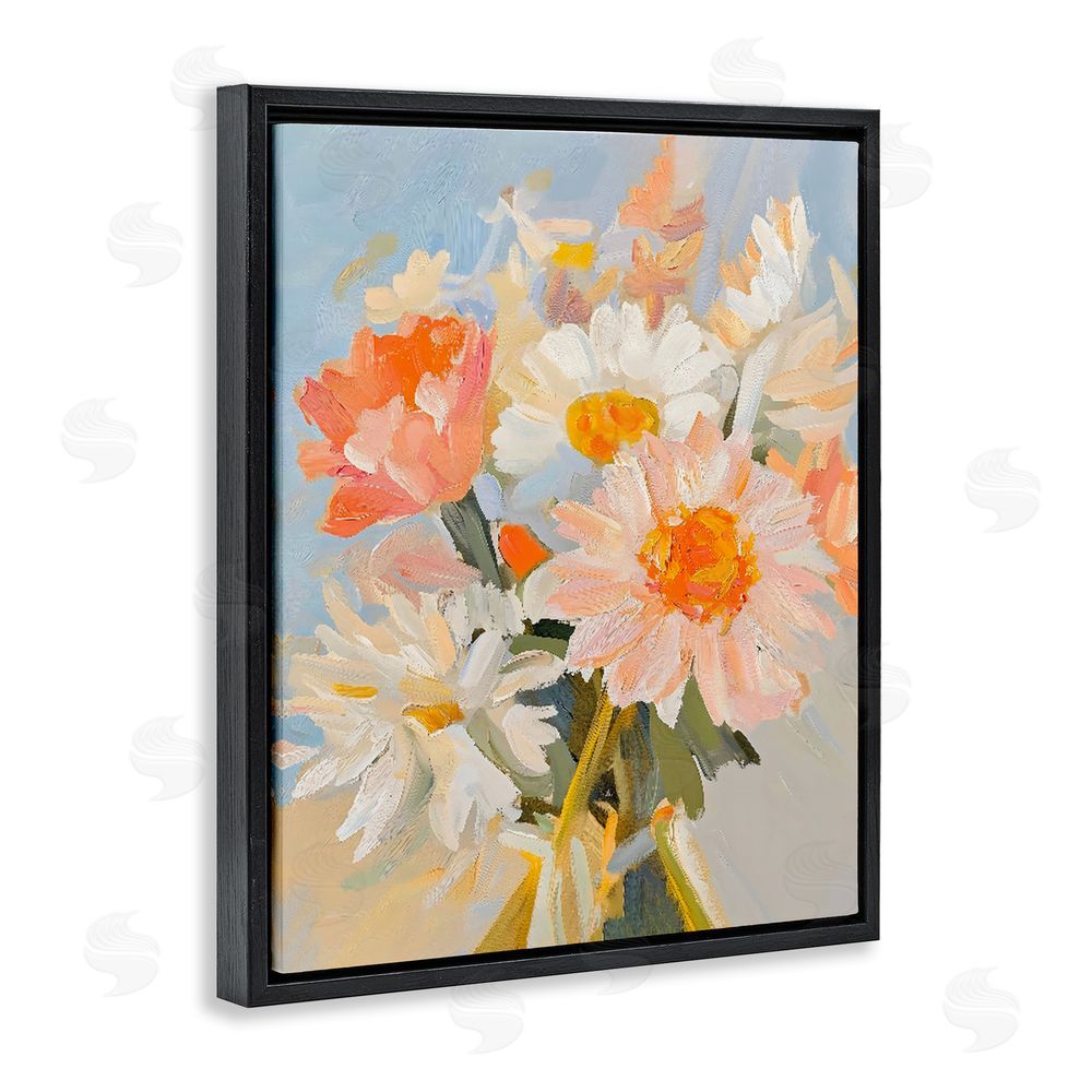 The Prints Vibe Orange Spring Floral Bouquet Black Floating Framed Canvas Wall Art