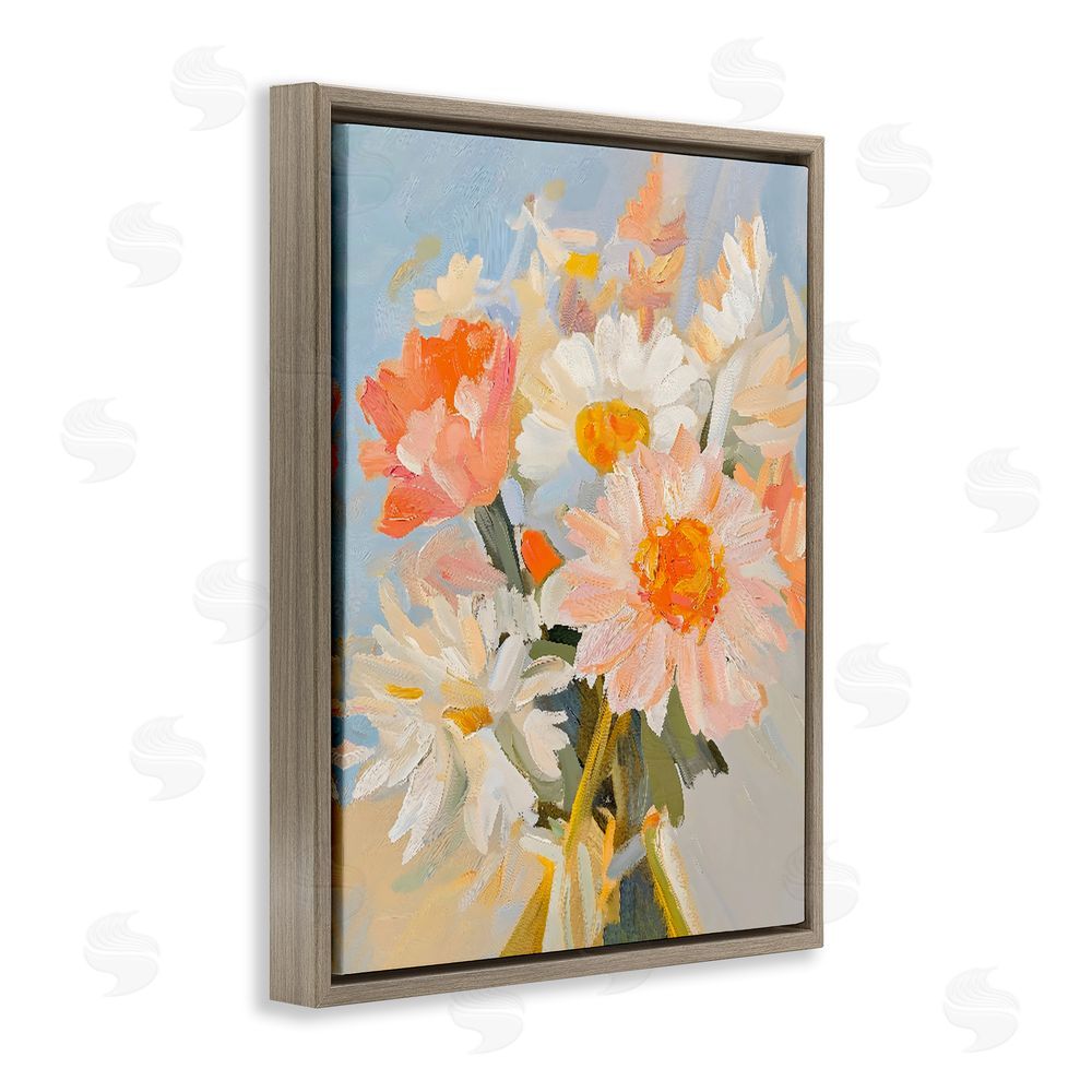 The Prints Vibe Orange Spring Floral Bouquet Brown Floating Framed Canvas Wall Art