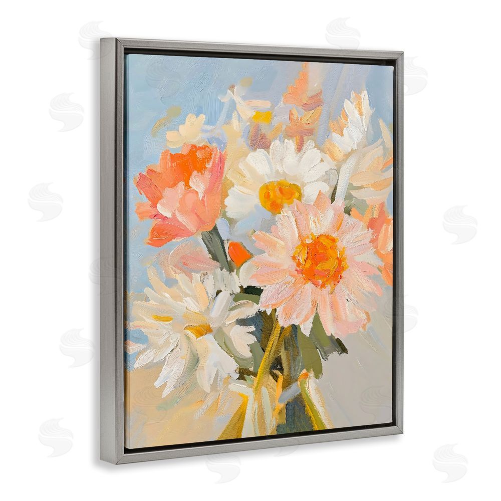 The Prints Vibe Orange Spring Floral Bouquet Gray Floating Framed Canvas Wall Art