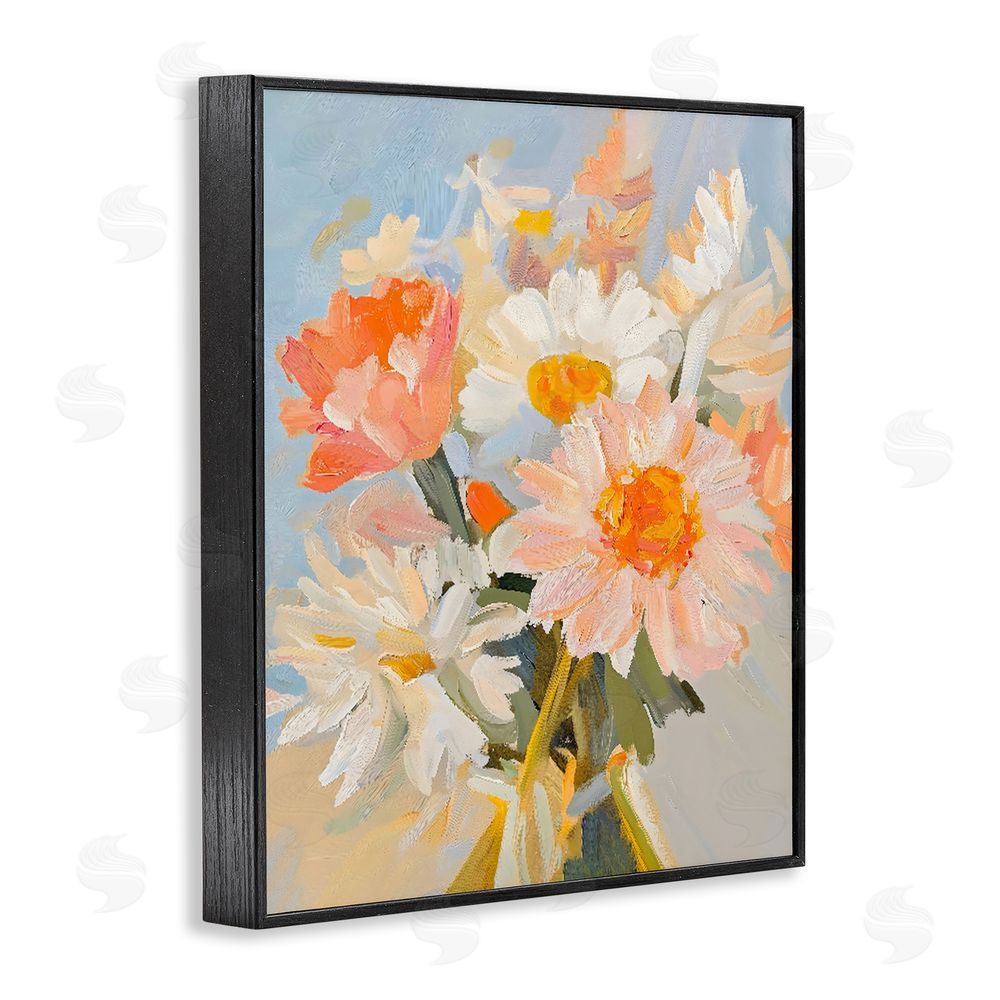 The Prints Vibe Orange Spring Floral Bouquet Black Framed Giclee Wall Art