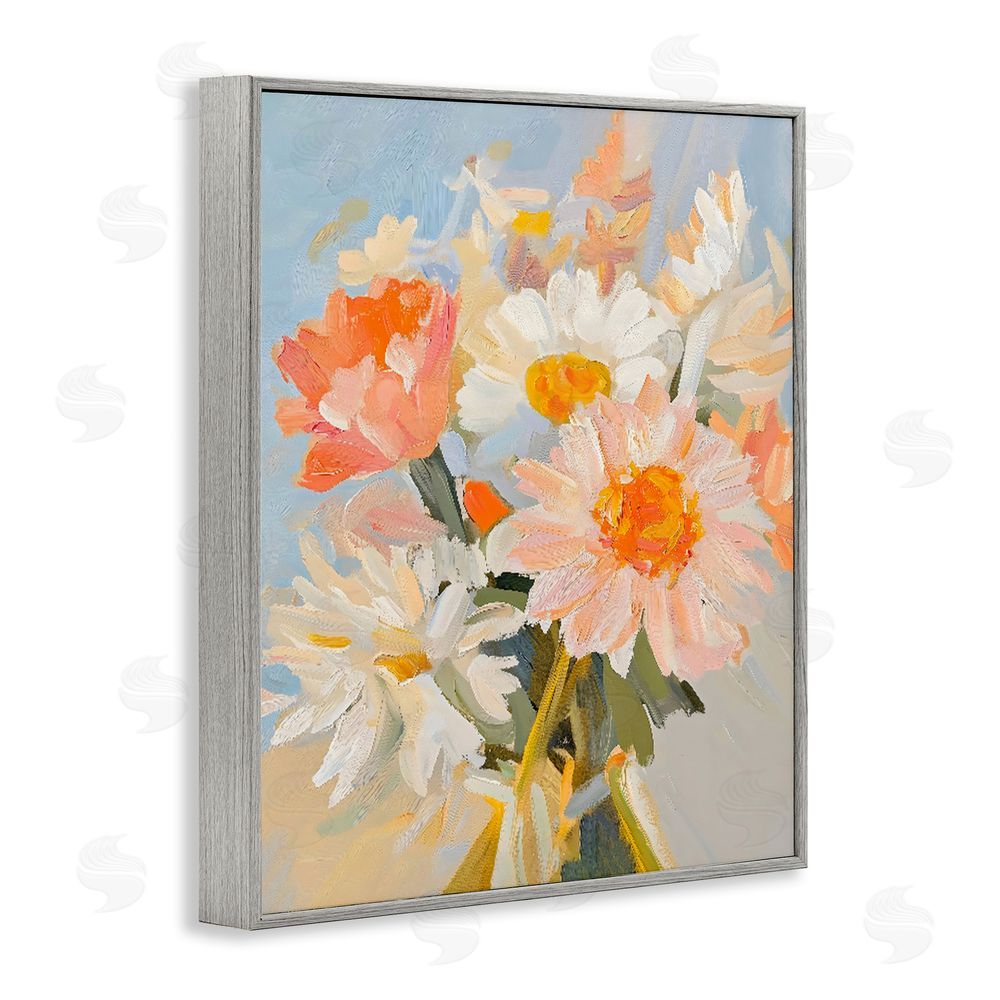 The Prints Vibe Orange Spring Floral Bouquet Gray Framed Giclee Wall Art