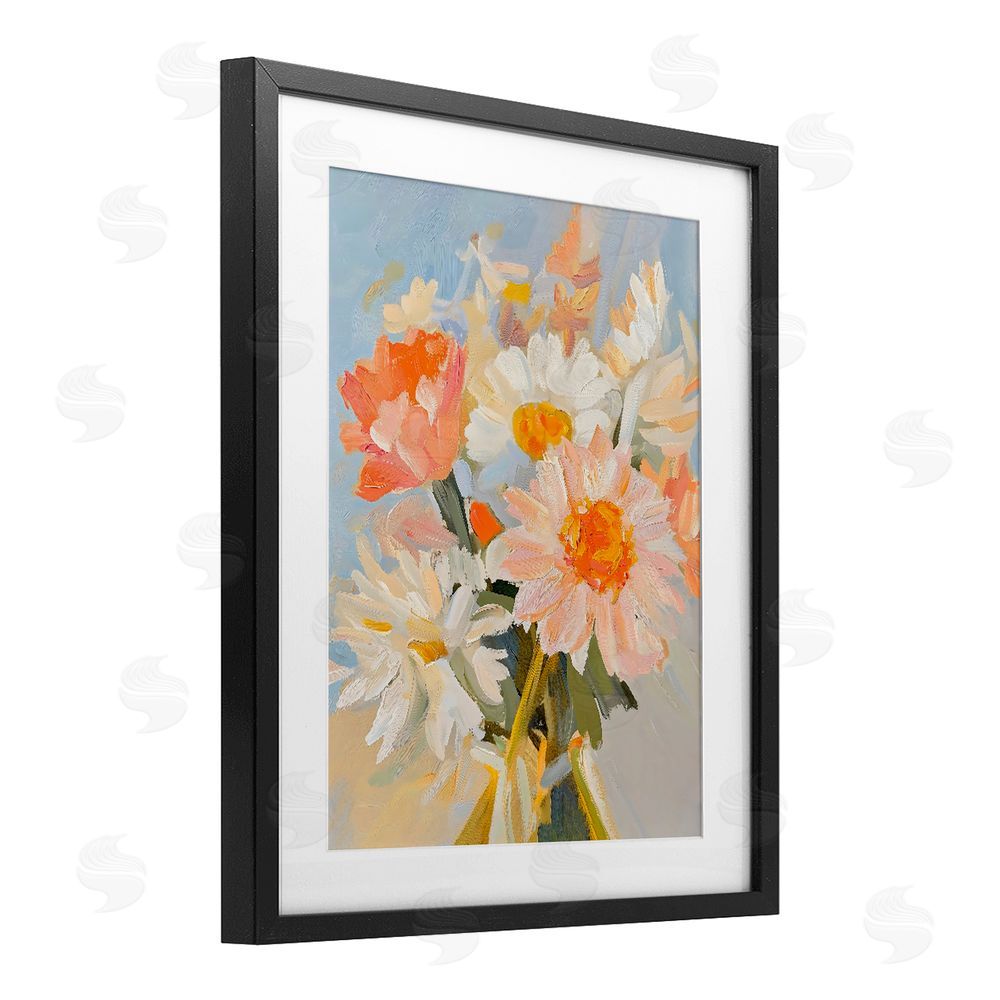 The Prints Vibe Orange Spring Floral Bouquet Black Framed Print Under Glass Wall Art