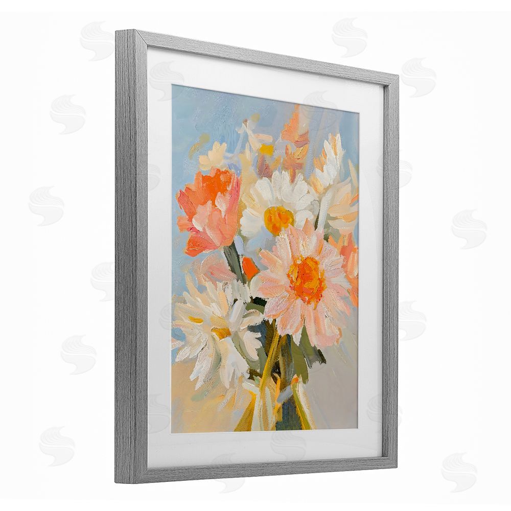 The Prints Vibe Orange Spring Floral Bouquet Gray Framed Print Under Glass Wall Art