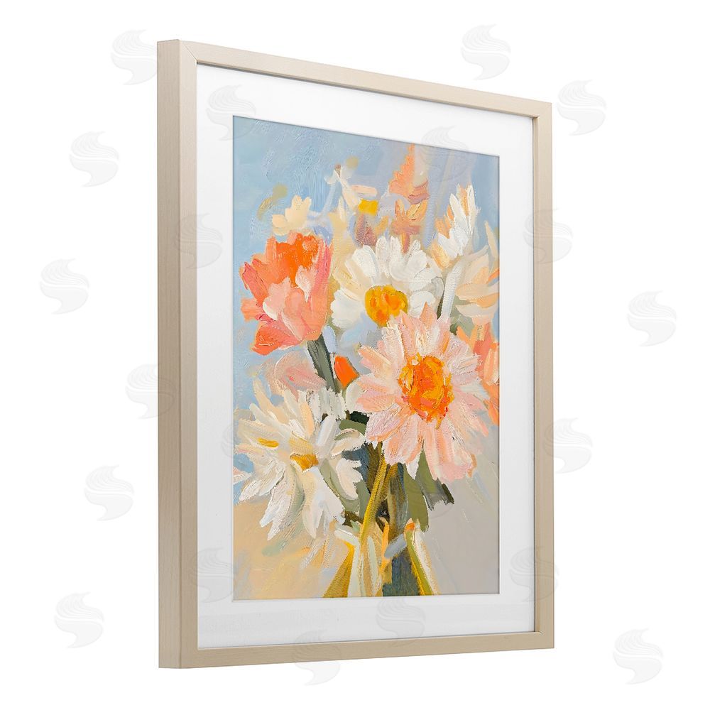 The Prints Vibe Orange Spring Floral Bouquet Brown Framed Print Under Glass Wall Art
