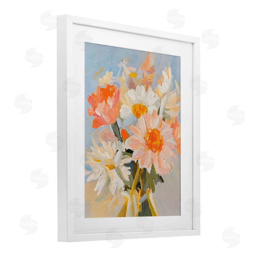 The Prints Vibe Orange Spring Floral Bouquet White Framed Print Under Glass Wall Art