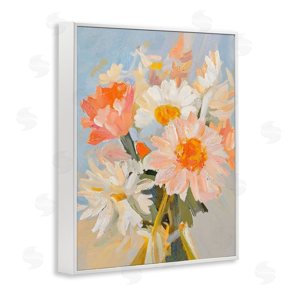 The Prints Vibe Orange Spring Floral Bouquet White Framed Giclee Wall Art