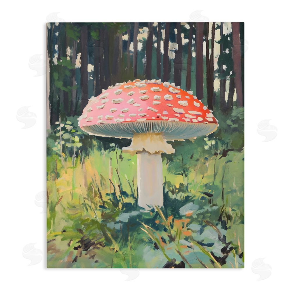 The Prints Vibe Red Mushroom in Sunlit Forest Stretched Canvas Wall Art