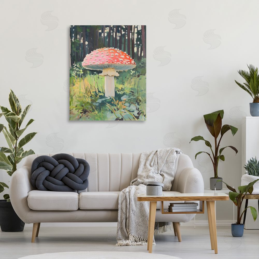 The Prints Vibe Red Mushroom in Sunlit Forest Stretched Canvas Wall Art in Room