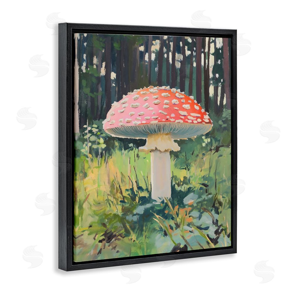The Prints Vibe Red Mushroom in Sunlit Forest Black Floating Framed Canvas Wall Art