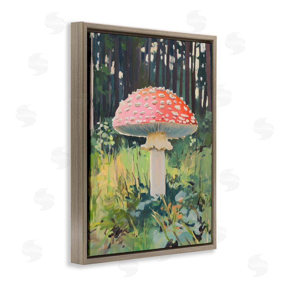 The Prints Vibe Red Mushroom in Sunlit Forest Brown Floating Framed Canvas Wall Art