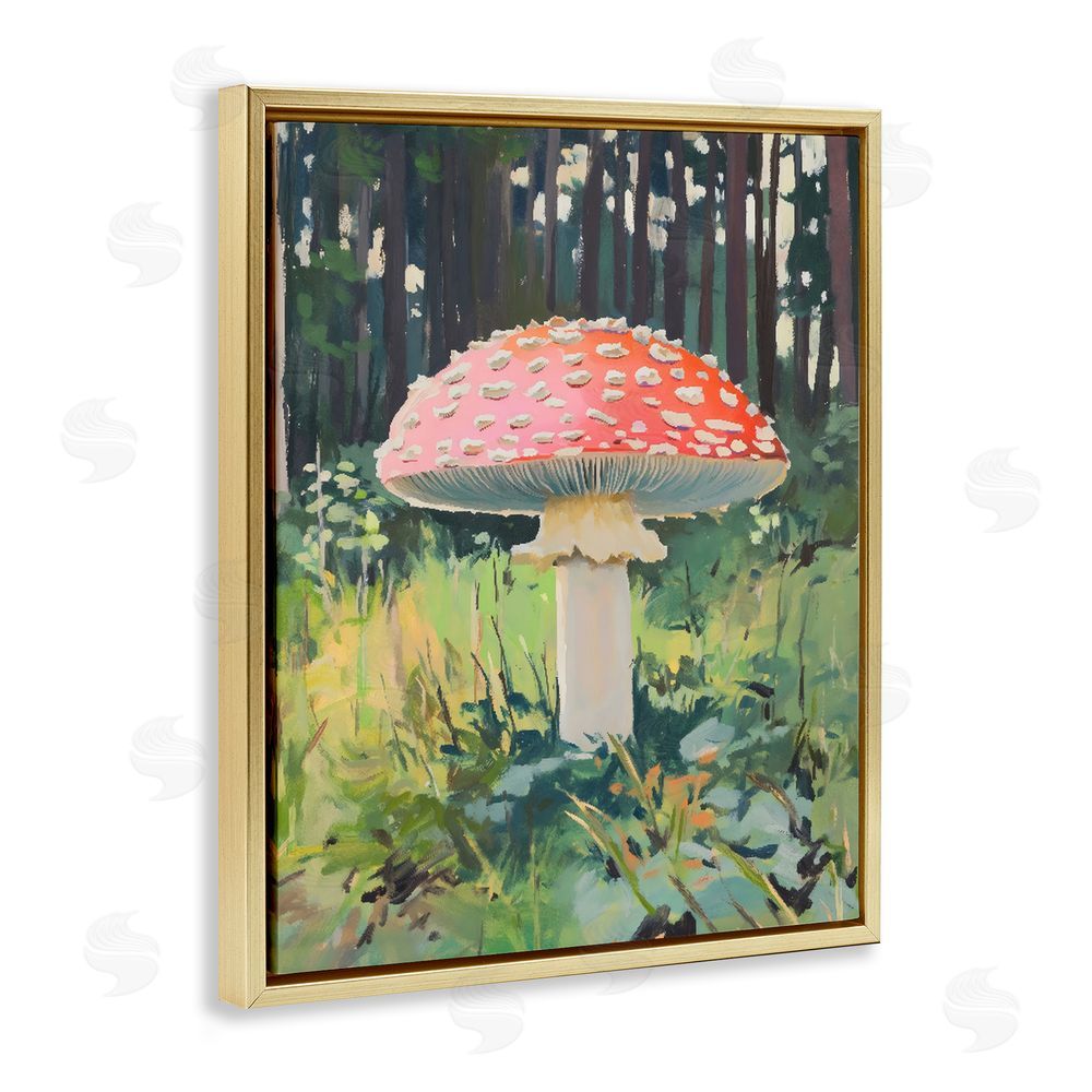 The Prints Vibe Red Mushroom in Sunlit Forest Gold Floating Framed Canvas Wall Art
