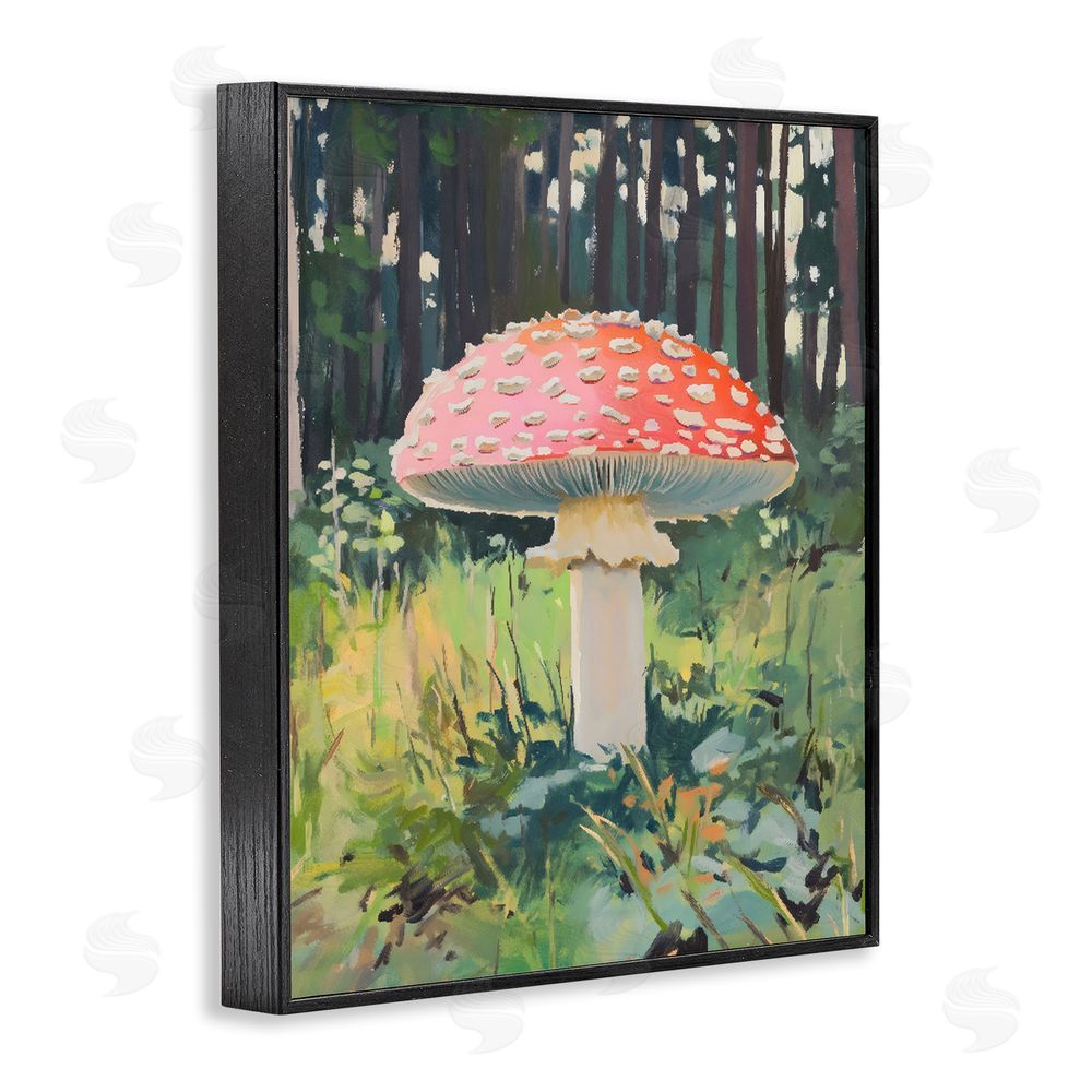 The Prints Vibe Red Mushroom in Sunlit Forest Black Framed Giclee Wall Art