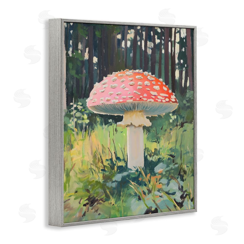 The Prints Vibe Red Mushroom in Sunlit Forest Gray Framed Giclee Wall Art