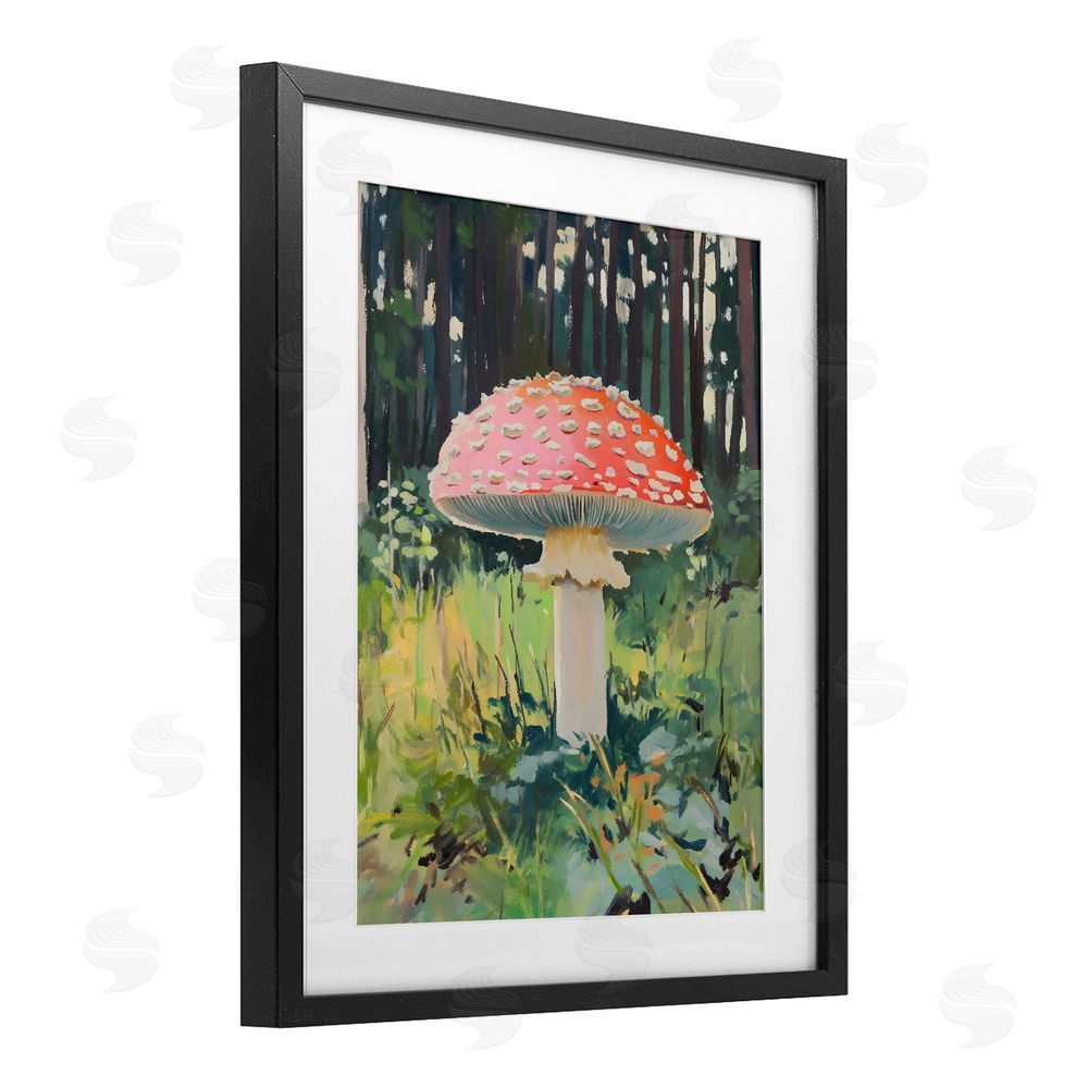 The Prints Vibe Red Mushroom in Sunlit Forest Black Framed Print Under Glass Wall Art