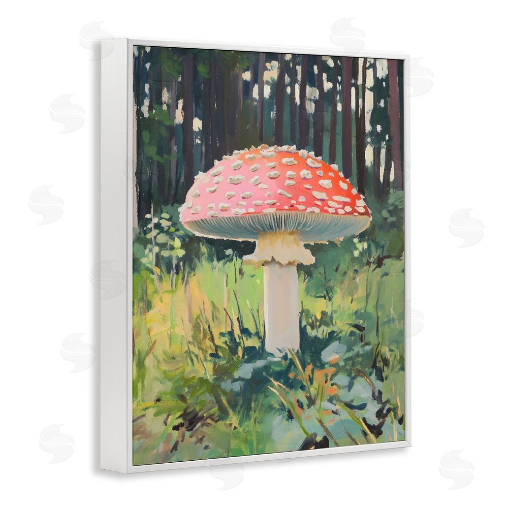 The Prints Vibe Red Mushroom in Sunlit Forest White Framed Giclee Wall Art