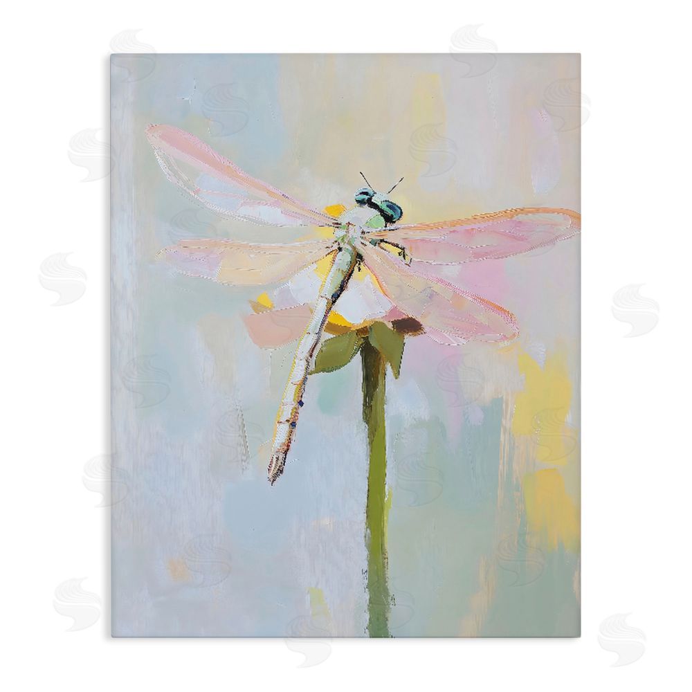 The Prints Vibe Pastel Dragonfly Landing Stretched Canvas Wall Art